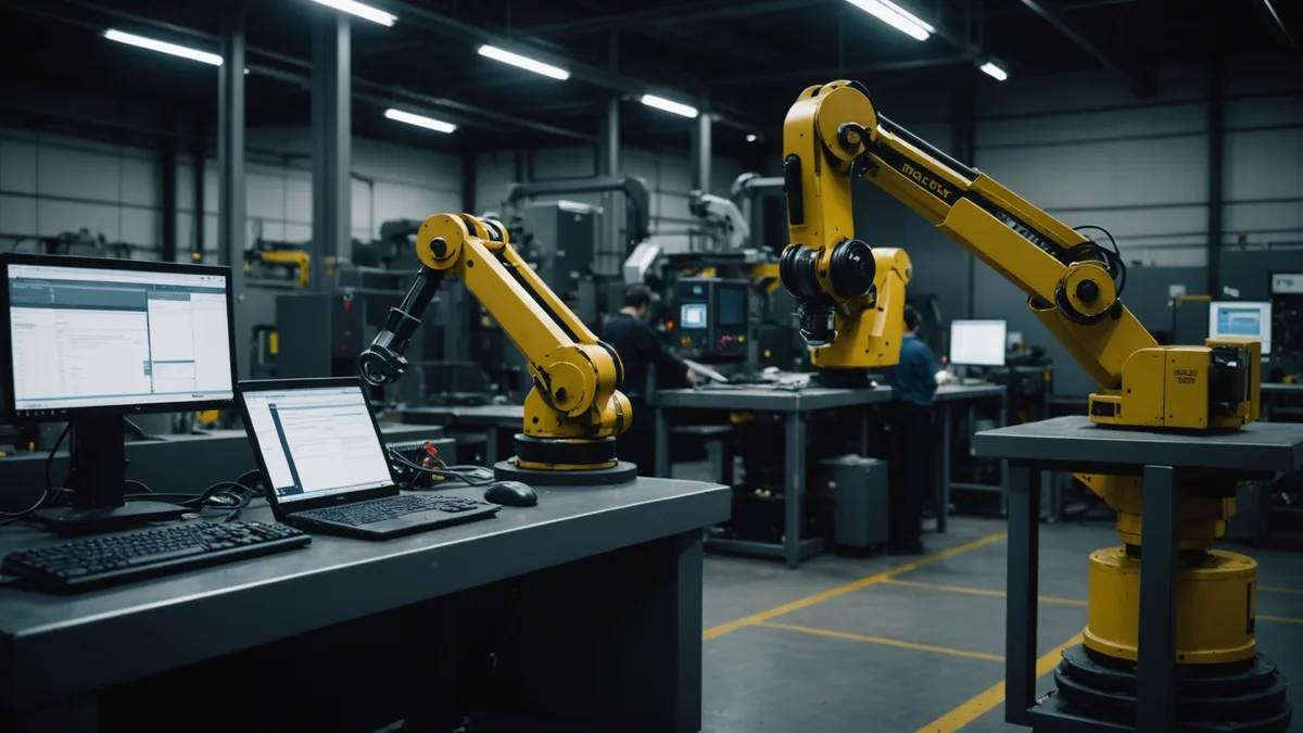 Factory robot cell with workers